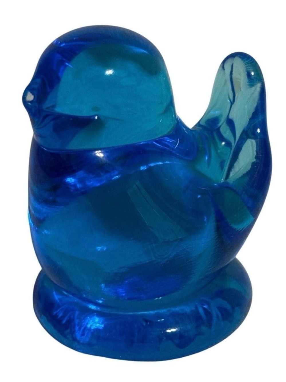 Vintage 1996 Leo Ward Signed Blue Bird of Happiness Hand Blown Glass Figurine